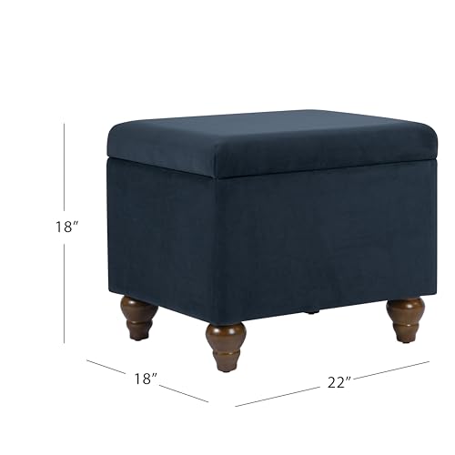 Image of HomePop 22 inch Medium Rectangular Storage Ottoman - Blue Velvet