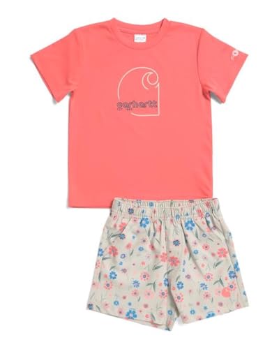 Image of Carhartt Baby Girls SD9935 Force® Sun Defender Short-Sleeve Shirt and Floral Shorts Set - UPF 50