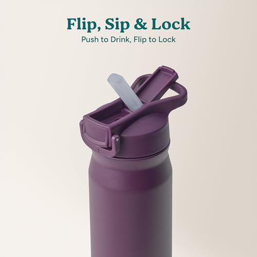 Image of REDUCE 24 oz Hydrate Pro Stainless Steel Insulated Water Bottle - Flip Top Leak-Proof Lid,Dishwasher Safe, BPA-Free, Dual Wall Vacuum, Keeps Drinks Cold for 48 Hrs, Cup Holder Friendly - Midnight Plum