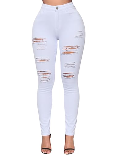 LONGBIDA Skinny Ripped Jeans for Women High Waisted Stretch Butt Lifting Jeans Slim Fit Distressed Denim Pants Jeggings Jeans