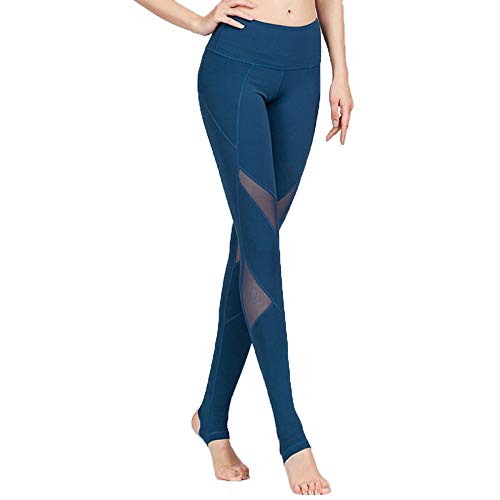 MHDE Women's Yoga Sports Pants Outdoor Fitness Walking Leggings with High Waist Running Workout Elastic Quick-Drying Fashion,Blue-L