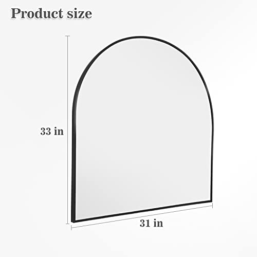Arched Mirror 31 "X33, Metal Framed Mirror For Fireplace, Wall Mounted Mirror For Porch, Hd Wide Arched Mirror, Arched Wall Mirror For Bedroom, Living Room, Entrance (Black) #TOP4