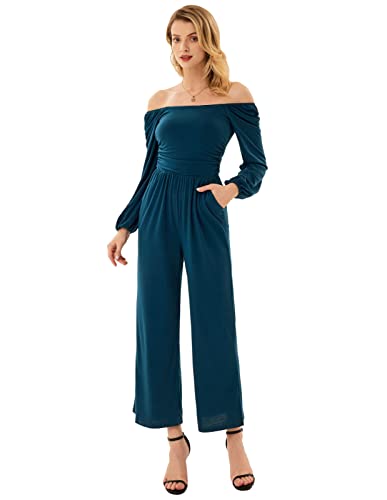 Grace Karin Jumpsuits For Women Dressy Casual Square Neck Long Sleeve Pant Rompers Blue L #TOP1