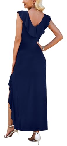 WEACZZY Women V Neck Sleeveless Casual Flowing Long Dress Elegant Semi Formal Dresses Sexy Date Night Outfit,Navy Blue,M — view 5