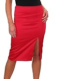 Paulo Due Women's Side Split Midi Skirt Ladies Satin Look Stretch Bodycon Pencil Evening Skirt Red 6-18 (14)