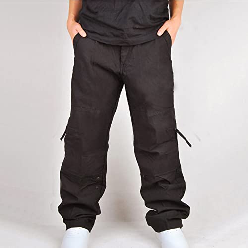Mens Cotton Black Cargo Pants Casual Stylish Buckle Zipper Multi Pockets Loose Trouser Fashion Outdoor Sweatpants2