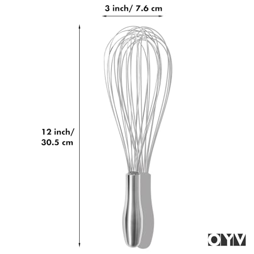 Image of OYV 12 inch Whisk for Cooking, Ergonomic Handle, Dishwasher Safe 18 /10 Stainless Steel Whisk, Professional Kitchen Wire Whisk, Perfect for Blending, Whisking, Baking, and Beating