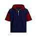 Quarter Zip Hoodies for Men Short Sleeve Color Block Lightweight Oversized Hooded Shirts Hip Hop Hipster T Shirts B-Navy