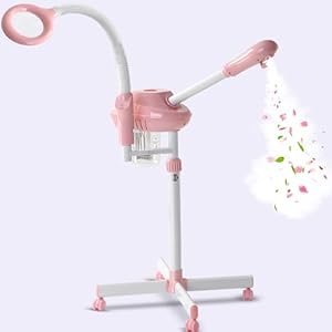 Niuadage Professional Facial Steamer for Esthetician,2 in 1 Facail Steamer with 5X Magnifying Lamp,Height Adjustable Facial Steamer with Time Setting,Pink Ozone Facial Steamer for Home or Salon