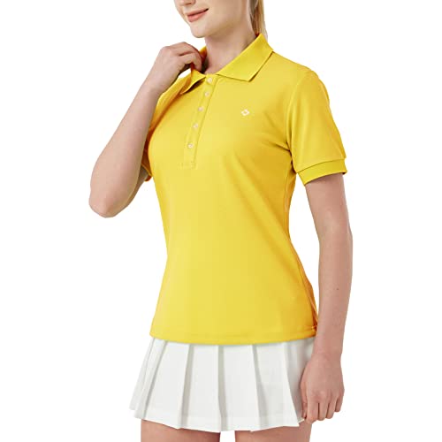 Naviskin Women's Short Sleeve Polo Shirts 5-Button Golf Shirts Upf 50+ Moisture Wicking Sports Athletic Tennis Shirts Yellow Size M #TOP23