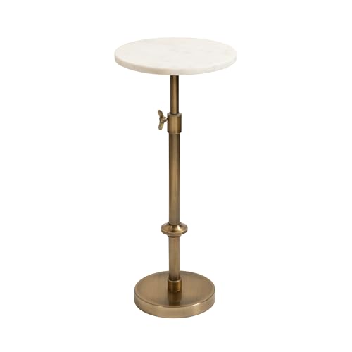 Kate and Laurel Engles Traditional Adjustable-Height Pedestal Drink Table; 10 x 10 x 30; White Marble and Antique Brass; Vintage Round Indoor Metal Plant Stand with Authentic Marble Tabletop by Kate and Laurel - Used condition - US$111.88