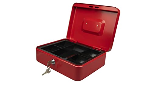 Hyfive® Una especie de caja chica 8' 200mm se suministran con 2 llaves y cambiar la bandeja extraíble, perfecto para el almacenamiento seguro de cambio suelto, Caja de metal rojo