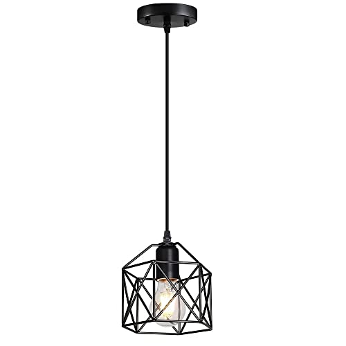 Suspension Industrielle Vintage en Métal Noir E26 pour Îlot de Cuisine
