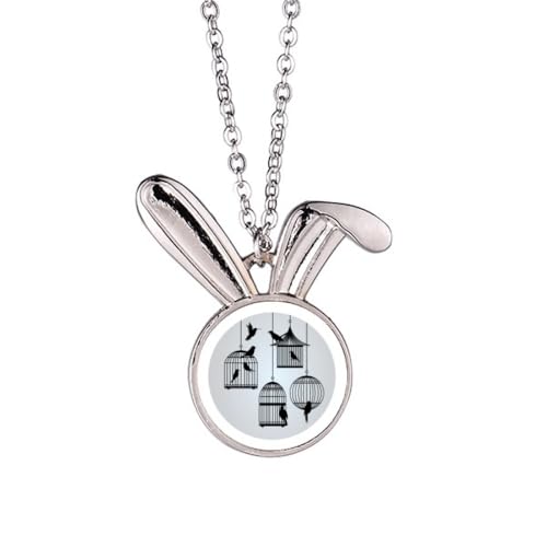 Collier cage d'oiseaux et lapin pendentif sautoir original pour femme