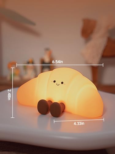 Image of QANYI Croissant Night Light with Color Changing & 3 Brightness, Rechargeable Silicone Night Lamp for Kids & Adults - Soft Glow, Squeezable & Flexible Mood Light for Bedroom, Nursery, Desk Decor