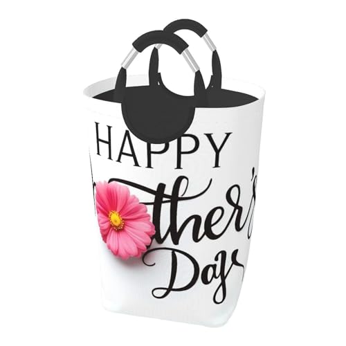 Qewfoju Happy Mother's Day Print Laundry Baskets Large Rectangle Laundry Hampers with Handles Clothes Bin for Bathroom, Dorm, 50L Dirty Clothes Hamper Foldable Washing Bin
