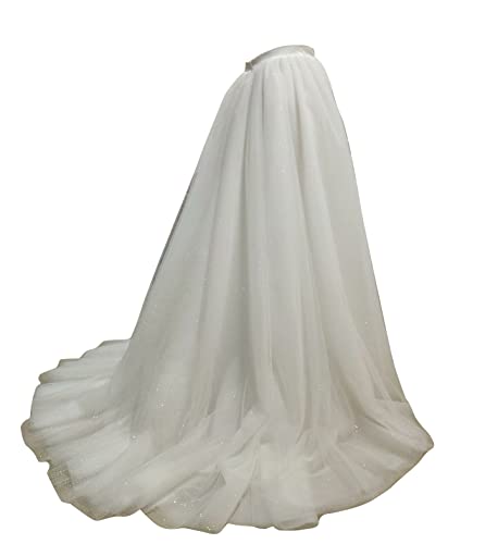 Wedding Long Maxi Tutu Tulle Skirt Detachable Train Bridal Skirt (Medium, Ivory Shiny)