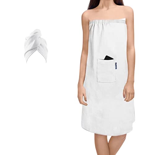 Towel Wrap for Women with Hair Towel Wrap, Waffle Towel Wrap with Adjustable Closure, Breathable Lightweight Towel Wrap for Women Spa / Shower - White Towel Wrap for Women with Hair Towel Wrap, Waffle Towel Wrap with Adjustable Closure, Breathable Lightweight Towel Wrap for Women Spa / Shower - White