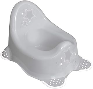 Babycurls Steady Potty with Non Slip Grip Feet Silver Stars - Easy to Clean Loo Training for Kids Toddlers Infants Practical Lightweight and Portable with High Back and Carry Handle (Grey)