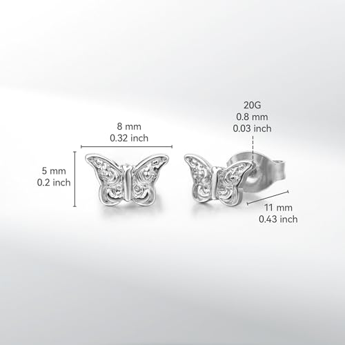 Limerencia Hypoallergenic G23 Titanium Earrings, Tiny Butterfly Stud, F136 Implant Grade Pure Titanium, Suitable for Sensitive Ears3