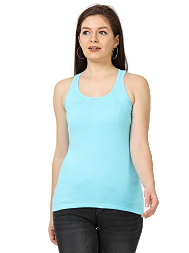 Image of FLEXIMAA Women's Cotton Plain Round Neck Sleeveless T-Shirt
