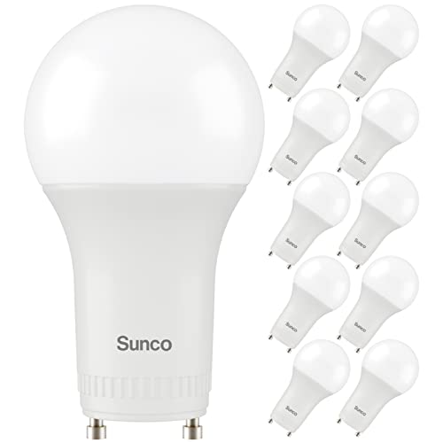 Sunco 10 Pack GU24 LED Light Bulb 2 Prong A19, 3000K Warm White, 9W Equivalent 60W, CFL Replacement 800 LM, Super Bright Dimmable, Twist and Lock GU24 Pin Base with Two Prongs, Instant On, UL