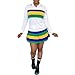 Costumes for Women | 2 Piece Striped - Long Sleeve Quarter Button Top with Pleated Skirt Set - for Workout White l