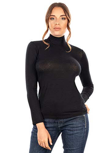 EGI ® Exclusive Collections Women's Modal Cashmere Blend Long Sleeves Top. Proudly Made in Italy. (S/M, Black (Mock Neck))