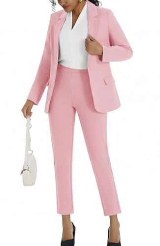 Kelyaa Women's 2 Piece Suit Set Business Casual Slim Fit One Button Blazer and Pant Suit for Office Work Professional Outfits,Pink 16-18
