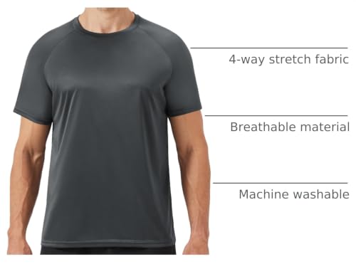 Image of BOOJO Workout Mens Shirts - Casual Black Quick Dry Moisture Wicking T-Shirts Crew Neck Short Sleeve for Gym Athletic Running