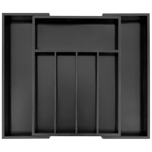 MantraRaj Bamboo Cutlery Drawer Organiser 5-7 Compartment Expandable Cutlery Tray for Drawer and Utensil Holder, Multi-Function Drawer Storage Kitchen Tray Utensil Rack Black