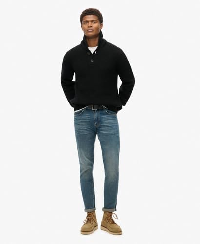 Superdry Para Homem. M6110620A Camisola Preta Com Gola Xaile (M), Preto, Casual, Lã, AcríLico - 2
