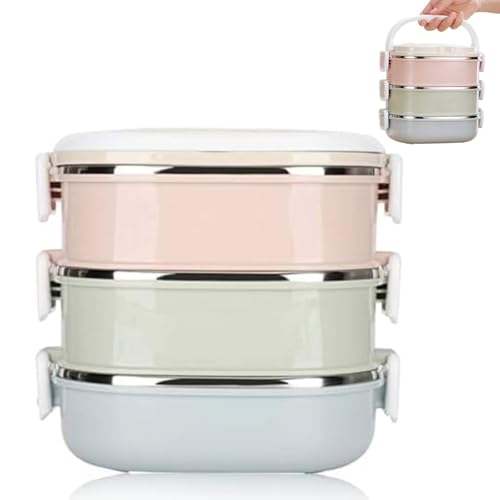 Fiambrera aislada, Fiambrera térmica de acero inoxidable, Fiambrera Portátil Recipiente térmico aislado de acero inoxidable para alimentos para estudiantes Niños Trabajo(3 Layer 2700ml)