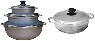 IMUSA USA Traditional Colombian Natural Caldero Glass Lid & Steam Vent 3-Piece (1.4/3.4/6.6) Quart, Silver (Dutch Oven Set) & GAU-80503 2.6Qt Traditional Colombian Caldero (Dutch Oven), Silver