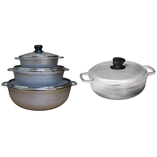 IMUSA USA Traditional Colombian Natural Caldero Glass Lid & Steam Vent 3-Piece (1.4/3.4/6.6) Quart, Silver (Dutch Oven Set) & GAU-80503 2.6Qt Traditional Colombian Caldero (Dutch Oven), Silver