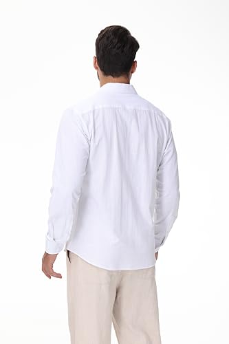 Linen Shirts for Men Casual Button Down Long Sleeve Shirt Solid Summer Beach Hawaiian Shirts3