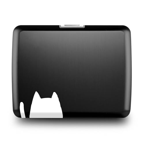 Image of OGON -DESIGNS- Aluminum wallet, Large capacity with metal lock, RFID Protection against fraud and demagnetization, model Smart Case OSLO Large (Engraving Cat)
