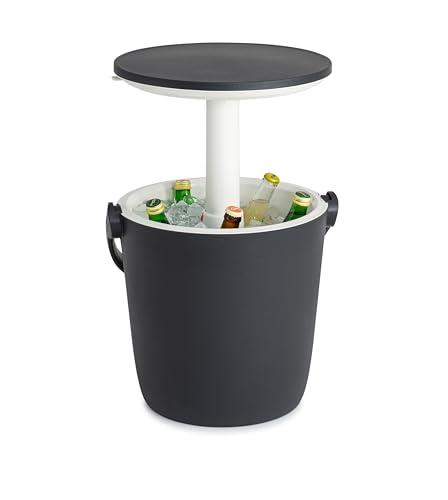 Keter Go Bar 16L Portable Cooler Table Grey | 2-in-1 Drinks Cooler & Side Table | Lightweight & Portable with Carry Handle | UV-Protected Weather-Resistant Resin | Ideal for Beach Park & Festivals