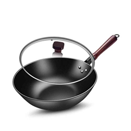 QHQQXN Uncoated Cooking Pot Household Cast Iron Gas Stove Induction Cooker General Flat Bottom Anti-Rust Non-Stick Pan with Handle a 34cm(A 34cm)