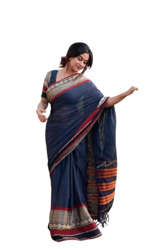 Image of DEVIKA TEXTILES Rukmini Steel Grey Narayanpet Pure Cotton Saree with Running Blouse Piece | Mercerised Cotton Fabric | Elegant Traditional Saree for Women