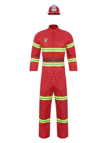 YiZYiF Mens Firefighter Costume Set Fireman Safety Workwear Uniform Fire Station Bunker Gear Outfits Red Small