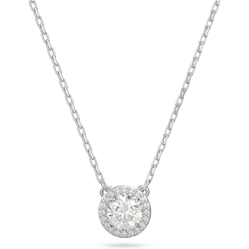 Swarovski Angelic Pendant with Circular Clear Crystal and Clear Crystal Pavé on a Rhodium Plated Chain
