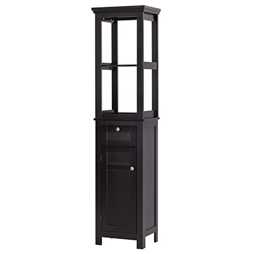 Spirich Home Bathroom Freestanding Storage Cabinet With Two Tier Open Shelves, Tall Slim Cabinet With Door And Drawer, Free Standing Linen Tower (Espresso) #TOP10
