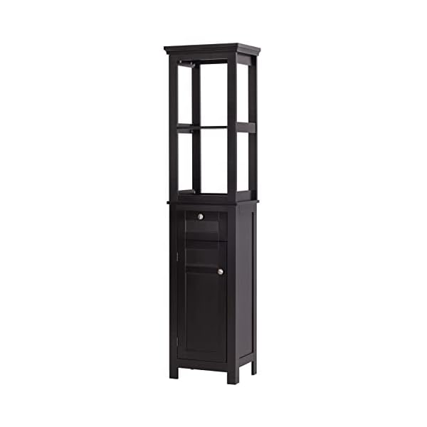 Spirich Home Bathroom Freestanding Storage Cabinet with Two Tier Open Shelves, Tall Slim Cabinet with Door and Drawer, Free Standing Linen Tower (Espresso)