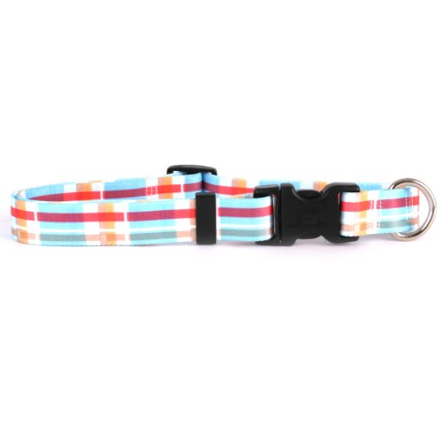 Image of Yellow Dog Design Easy-Snap Pet Collar, Madras Blue, Medium 14 inch - 20 inch (1 inch Wide)