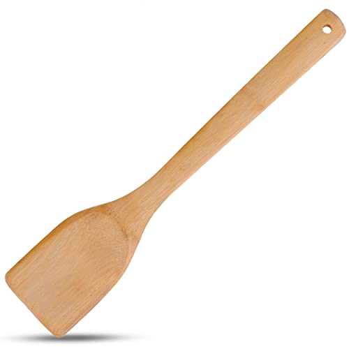 Alpine Cuisine Bamboo Wood Spatula 12-Inch With Wood Handle - Heat-Resistant Head With Curved Front For Scooping & Scraping, Kitchen Spatulas For Cooking, & Baking - Dishwasher-Safe & Bpa-Free #TOP19