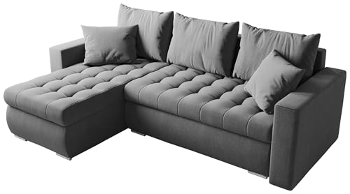 BROMARKT Sofa mit Schlaffunktion Ecksofa L-Form Schlafsofa Couch Bettkasten Wohnzimmer M&ouml;bel LUIS Couch 3 Sitzer Bett mit Bezugbehalter 238x150x72 Hellgrau