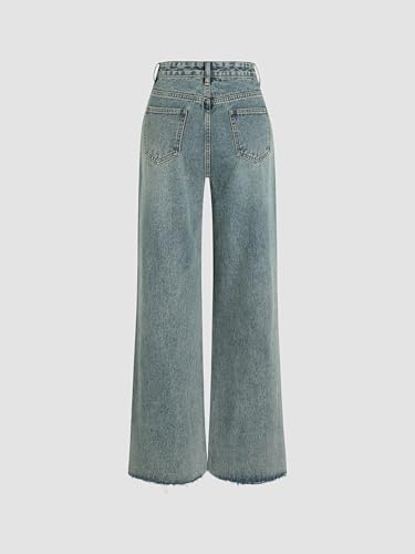 Image of CIDER Women's Ripped Jeans High Waisted Distressed Baggy Pants | Straight Wide Leg, Denim Pants