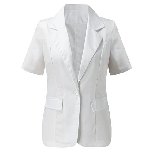 Short Sleeve Blazer Jacket for Women Casual Solid Single Button Lapel Short Sleeve Slim Suit Blazers Coat for Daliy4