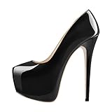 onlymakerheels Women's High Heel Platform Round Closed Toe Dress Pump Shoes Black Size9